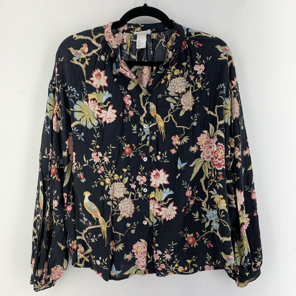 Peacock Floral‎ Button Front Top Women 4 Oversized Dark Moody Cottage Whimsigoth
